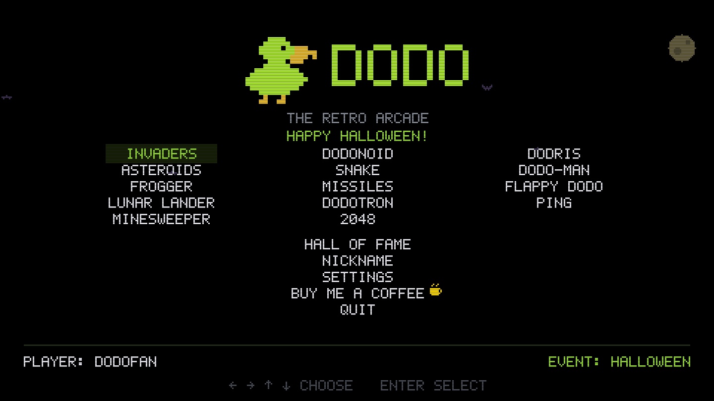 The Dodo cabinet: four games and the current event